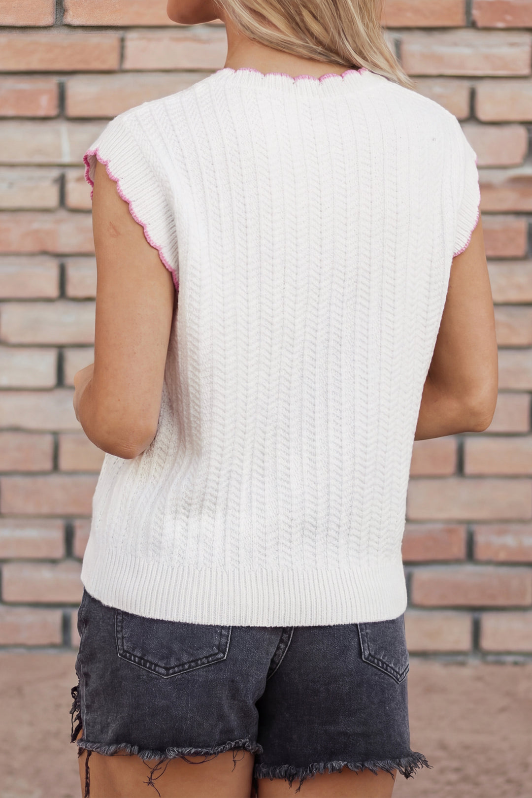 White Lets Play Rugby Pattern Textured Knit Casual Shift Sweater Vest Dear-Lover Dropshipping