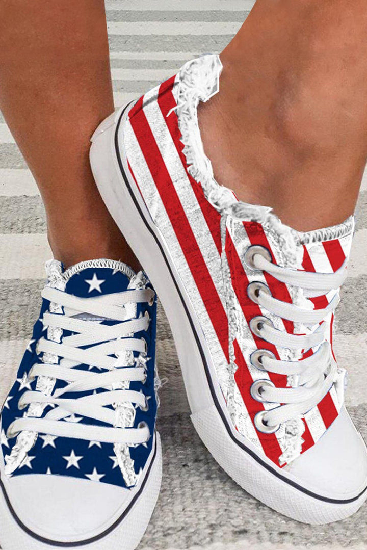 Blue American Flag Lace-up Canvas Flat Shoes Dear-Lover Dropshipping