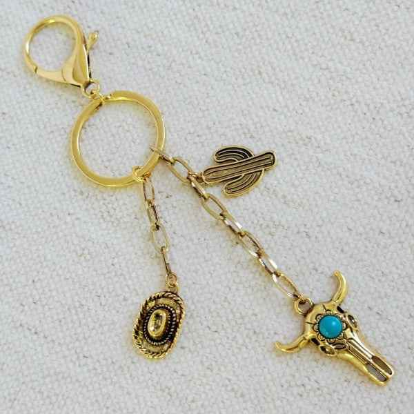 Western Rodeo Bag Charm – Bull Skull & Cactus