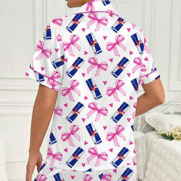 Fashionable Floral Blue Canister Bow Collar Short Sleeve Shorts Loose Sleepwear Women's Pajamas