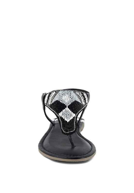 Chitra Pin Buckle Beaded Flat Sandals