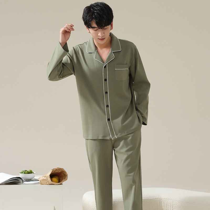 Long sleeved cardigan home wear men's pajamas set
