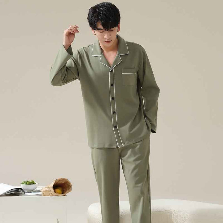 Long sleeved cardigan home wear men's pajamas set