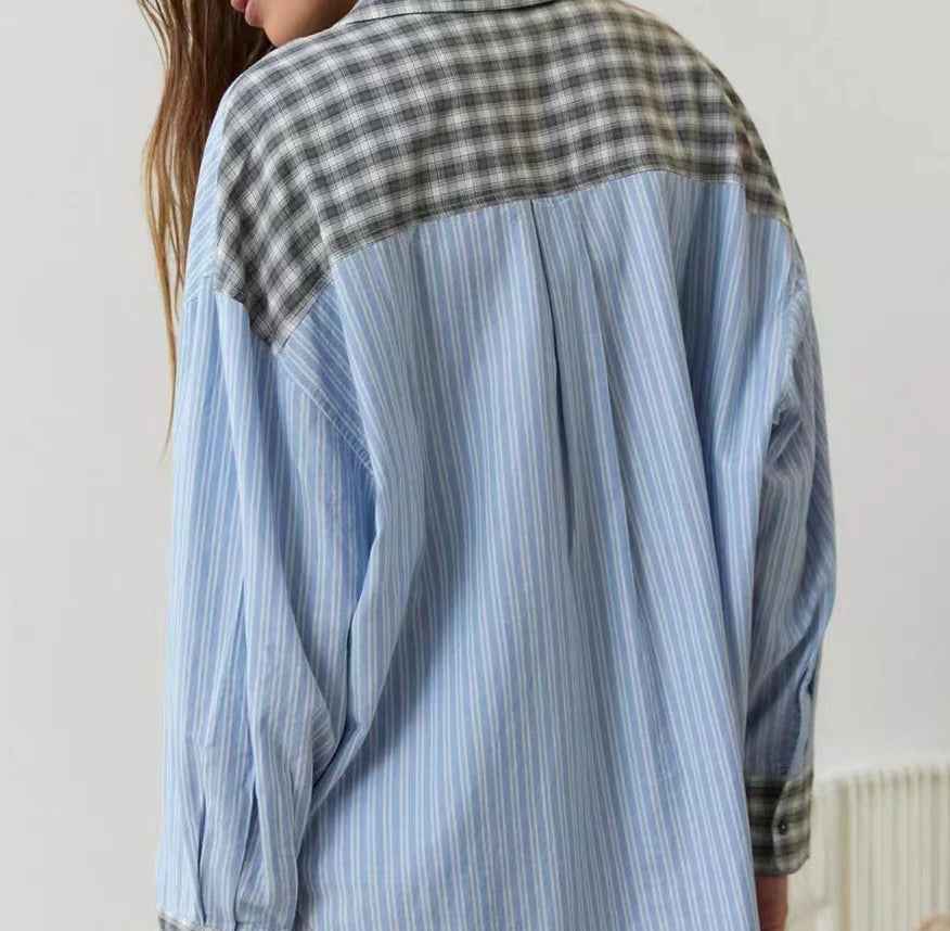 Women's casual home wear plaid shirt set pajamas long sleeved