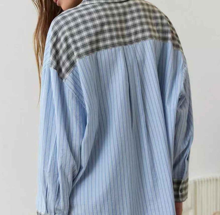 Women's casual home wear plaid shirt set pajamas long sleeved
