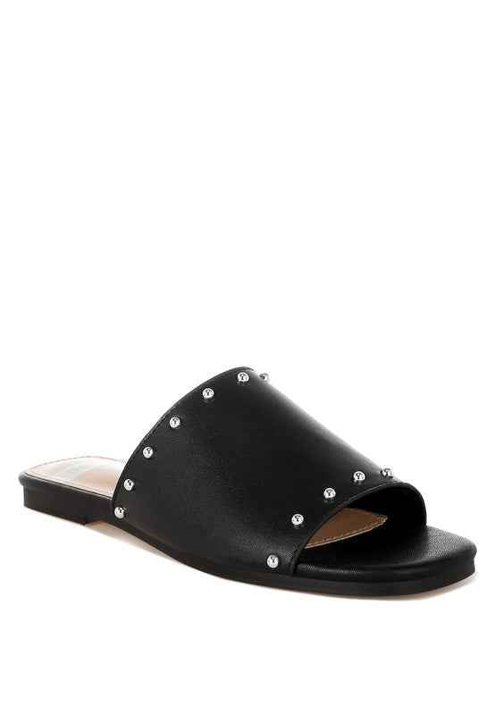 Renaldi Genuine Leather Studded Slip-On Flats