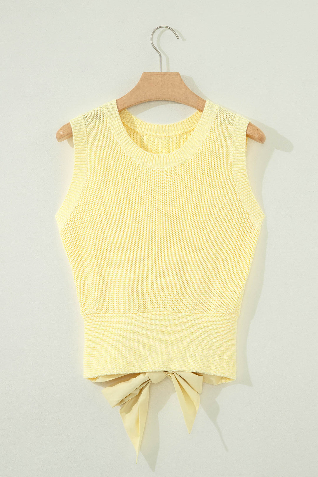 Yellow Cream Solid Color Cropped Knit Knot Back Cutout Sweater Tank Dear-Lover Dropshipping