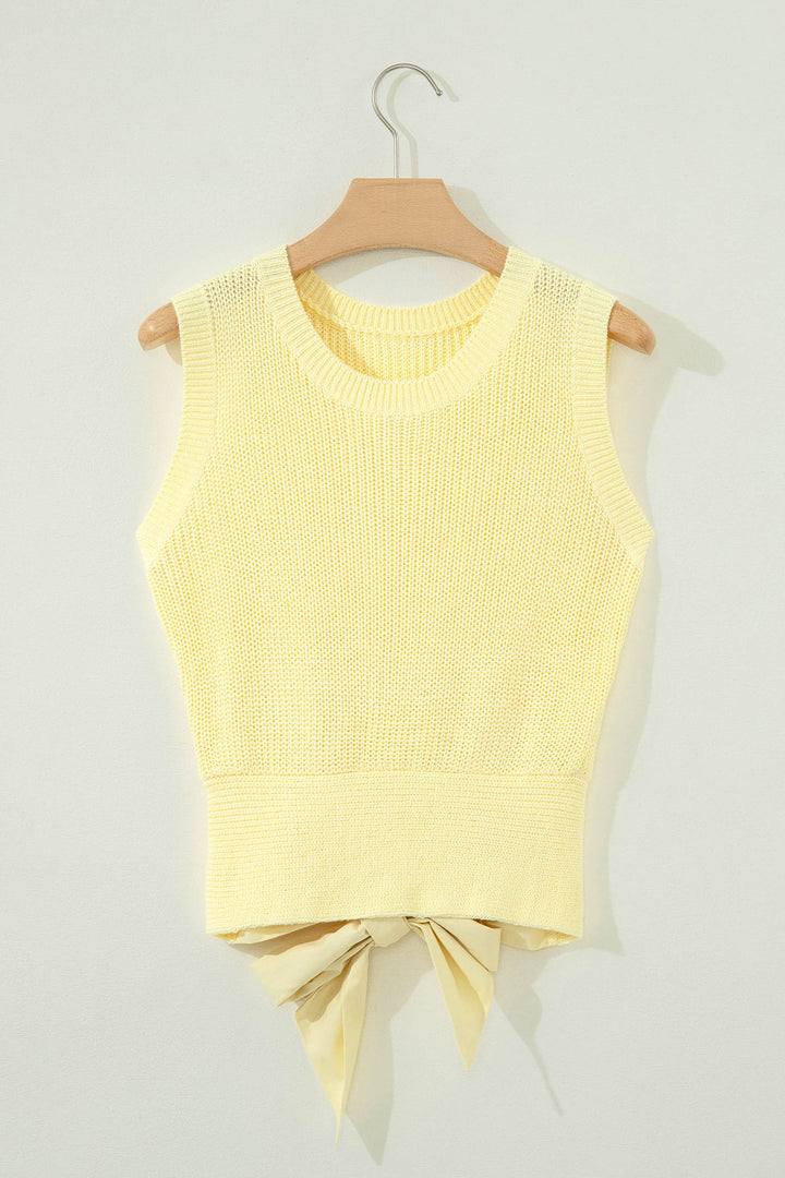 Yellow Cream Solid Color Cropped Knit Knot Back Cutout Sweater Tank Dear-Lover Dropshipping