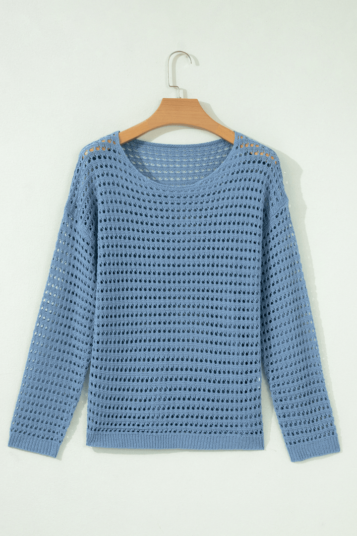 Myosotis Long Sleeve Crochet Knit Sweater Round Neck Loose Fit Casual Pullover Dear-Lover Dropshipping
