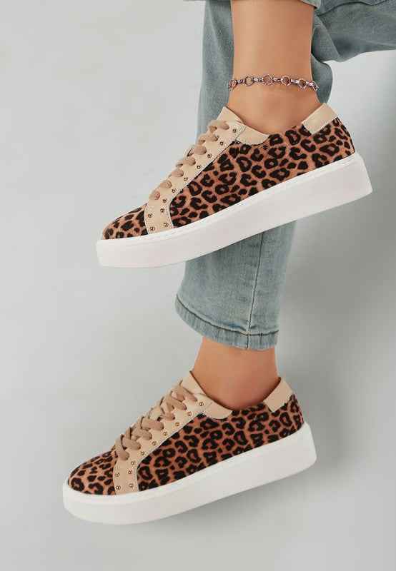 Flippin Studded Leopard Print Chunky Sneakers