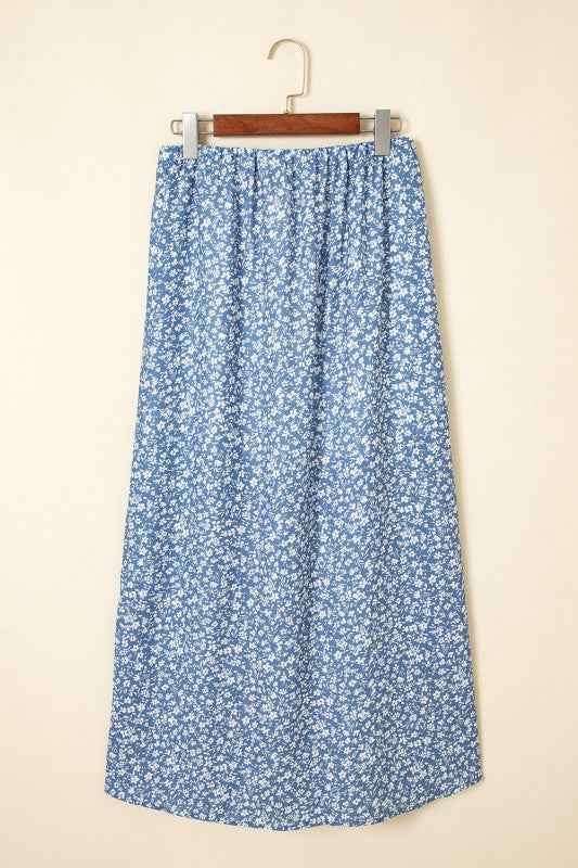 Boho Floral High Waist Side Split Maxi Skirt