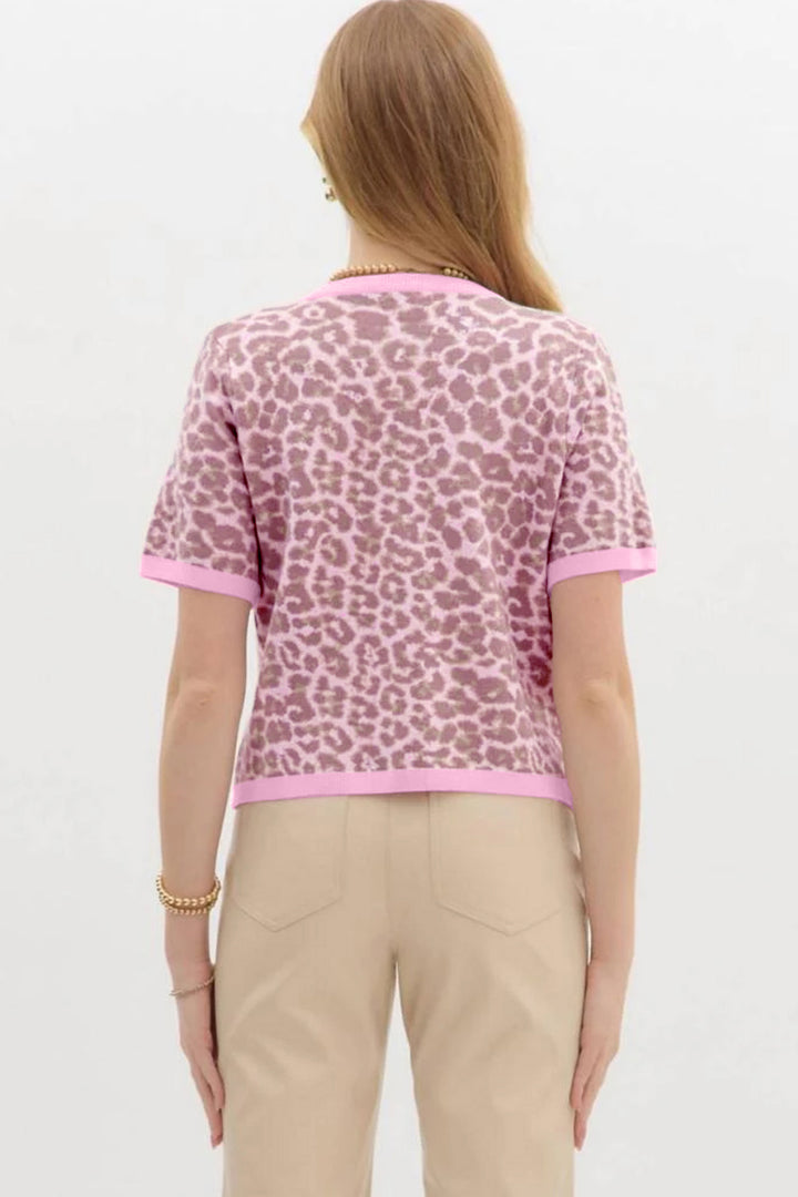 Pink Leopard Button Down Short Sleeve Sweater Cardigan Dear-Lover Dropshipping