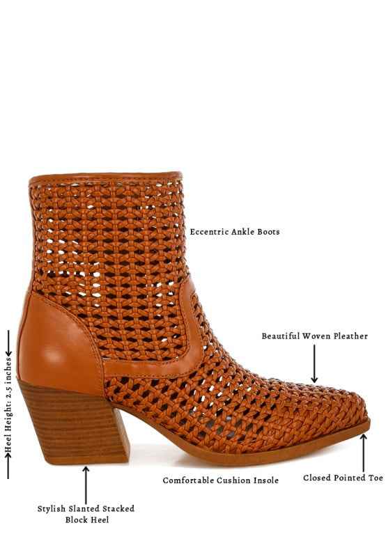 Artisole Woven Pleather Block Heel Boots