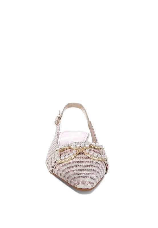 Crina Pearl-Detailed Horsebit Woven Flats