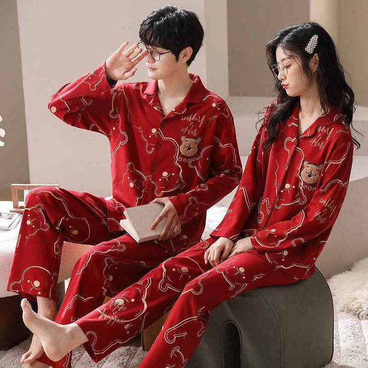 Red couple pajamas long sleeved card home clothes