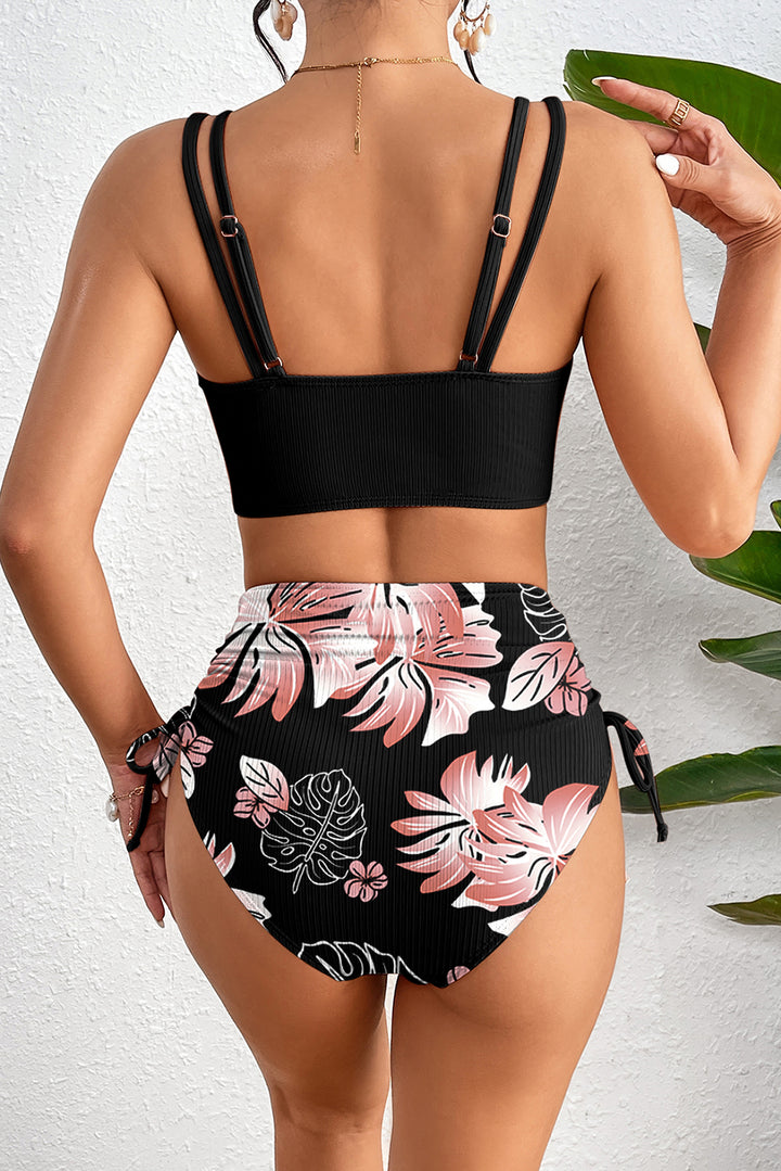 Black Ribbed Knit High Waist 2pcs Bikini Swimsuit Dear-Lover Dropshipping