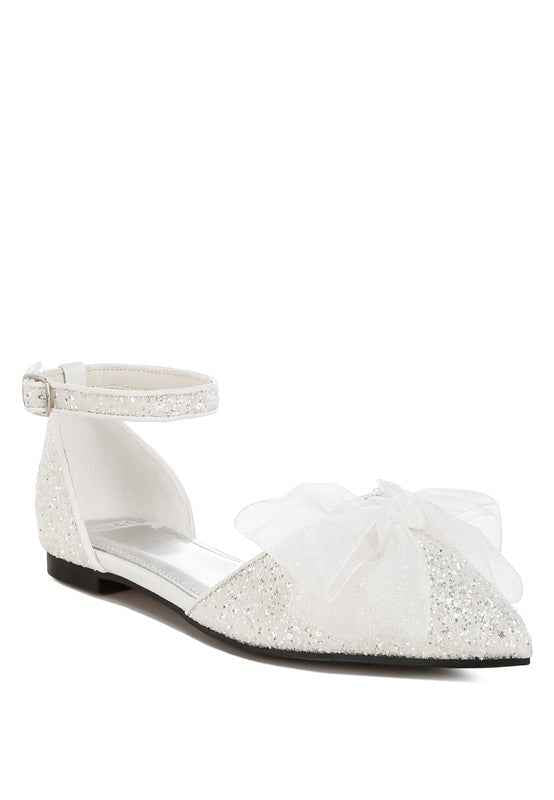 Clarice Sheer Bow Detail Glitter Flat Sandals