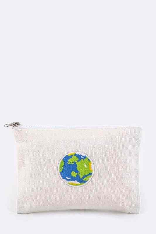 Earth Embroidery Canvas Pouch