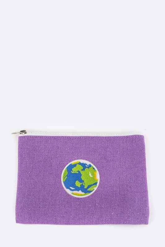 Earth Embroidery Canvas Pouch