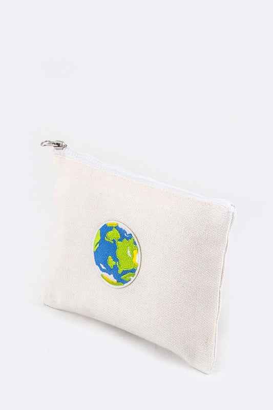 Earth Embroidery Canvas Pouch
