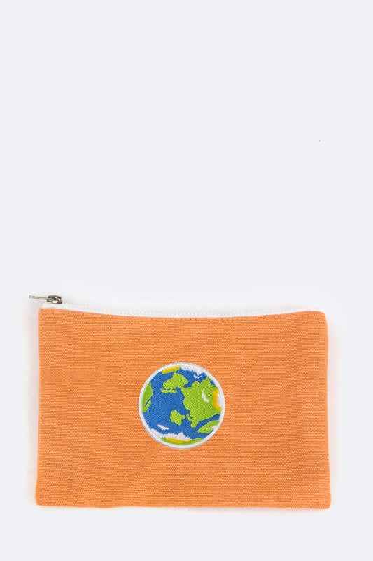 Earth Embroidery Canvas Pouch
