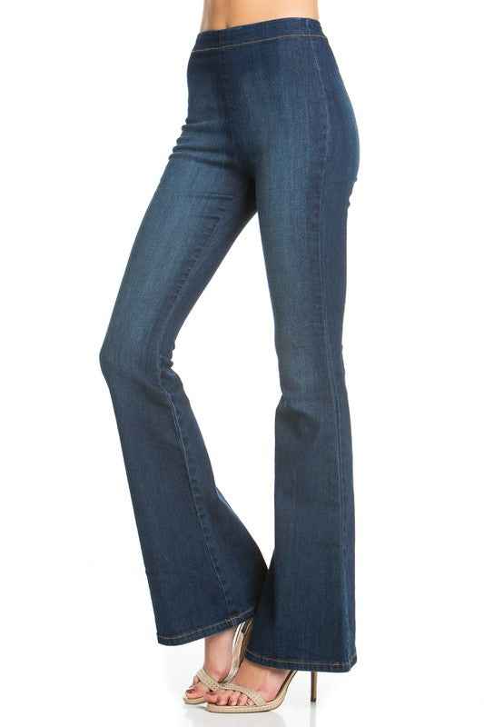 zipper back faded denim flare