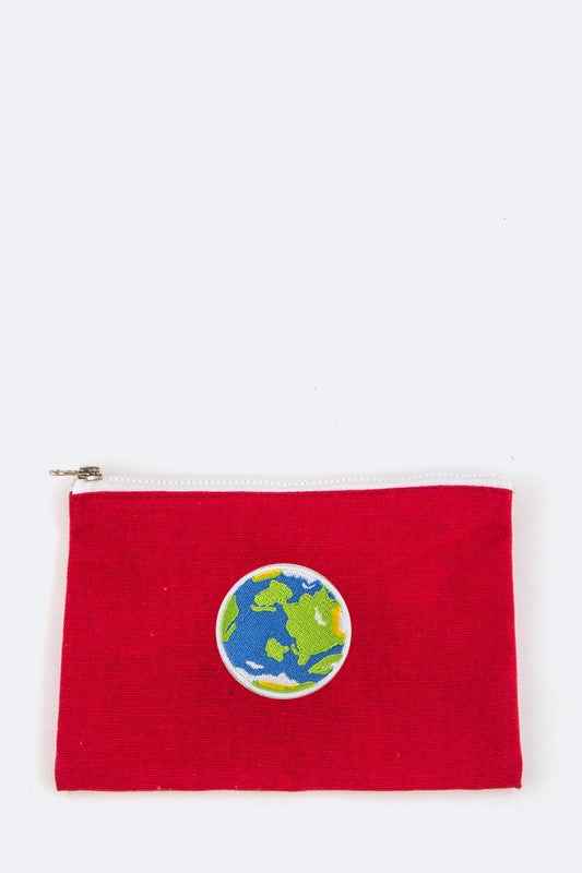 Earth Embroidery Canvas Pouch