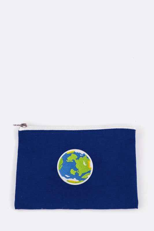 Earth Embroidery Canvas Pouch
