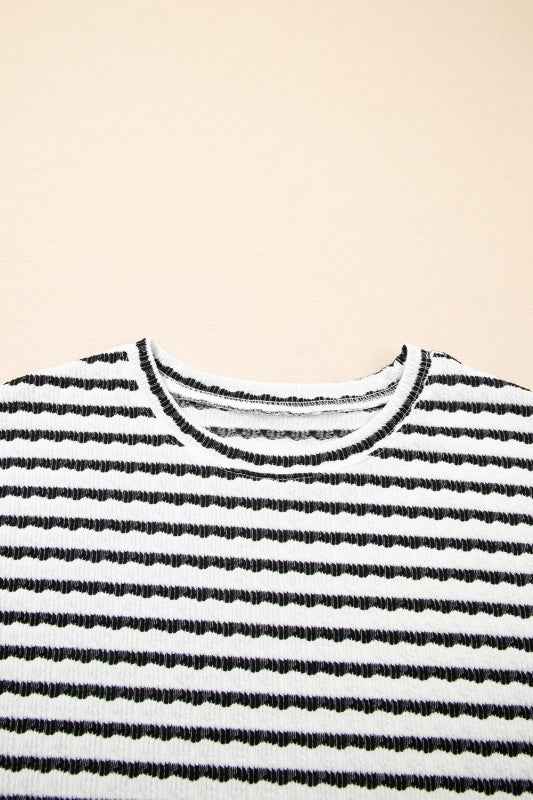 Stripe Knitted Top & Drawstring Shorts Set