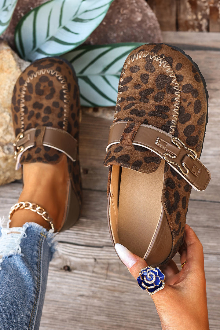 Khaki Faux Suede PU Leather Patchwork Retro Buckle Slip On Shoes Dear-Lover Dropshipping