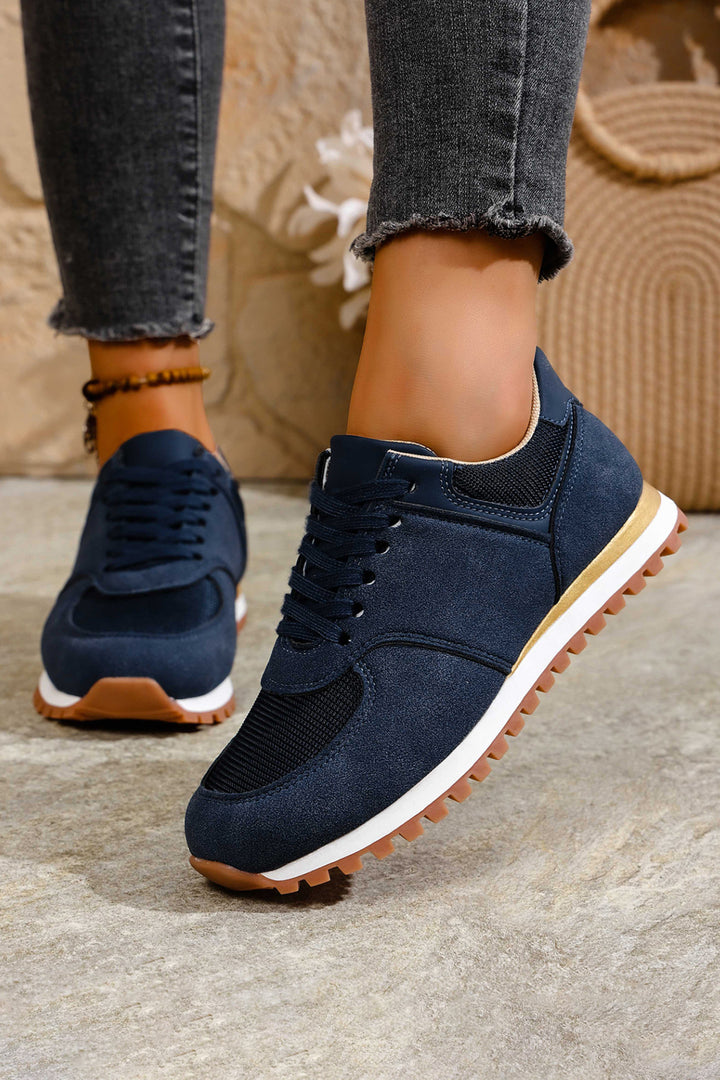 Navy Blue Faux Suede Mixed Patchwork Retro Jogger Sneakers Dear-Lover Dropshipping