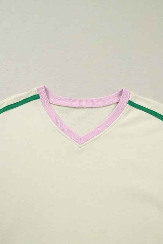Colorblock Ribbed V-Neck & Skort Athleisure Set