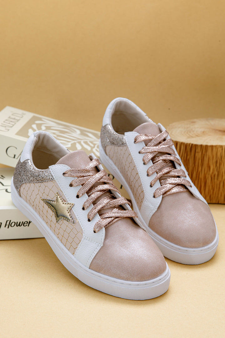 Dearlove Gold Glitter Star Patchwork PU Leather Lace-up Sneakers Dear-Lover Dropshipping