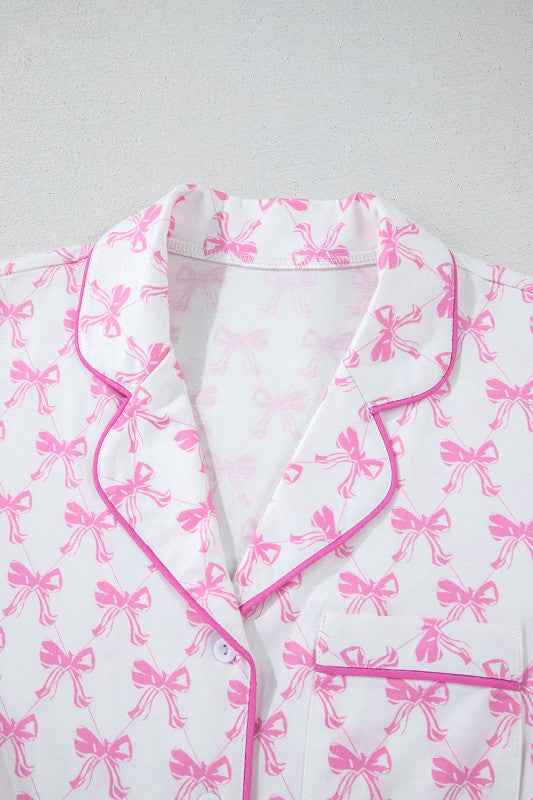 Bow Short Sleeve Top and Shorts Pajama Set
