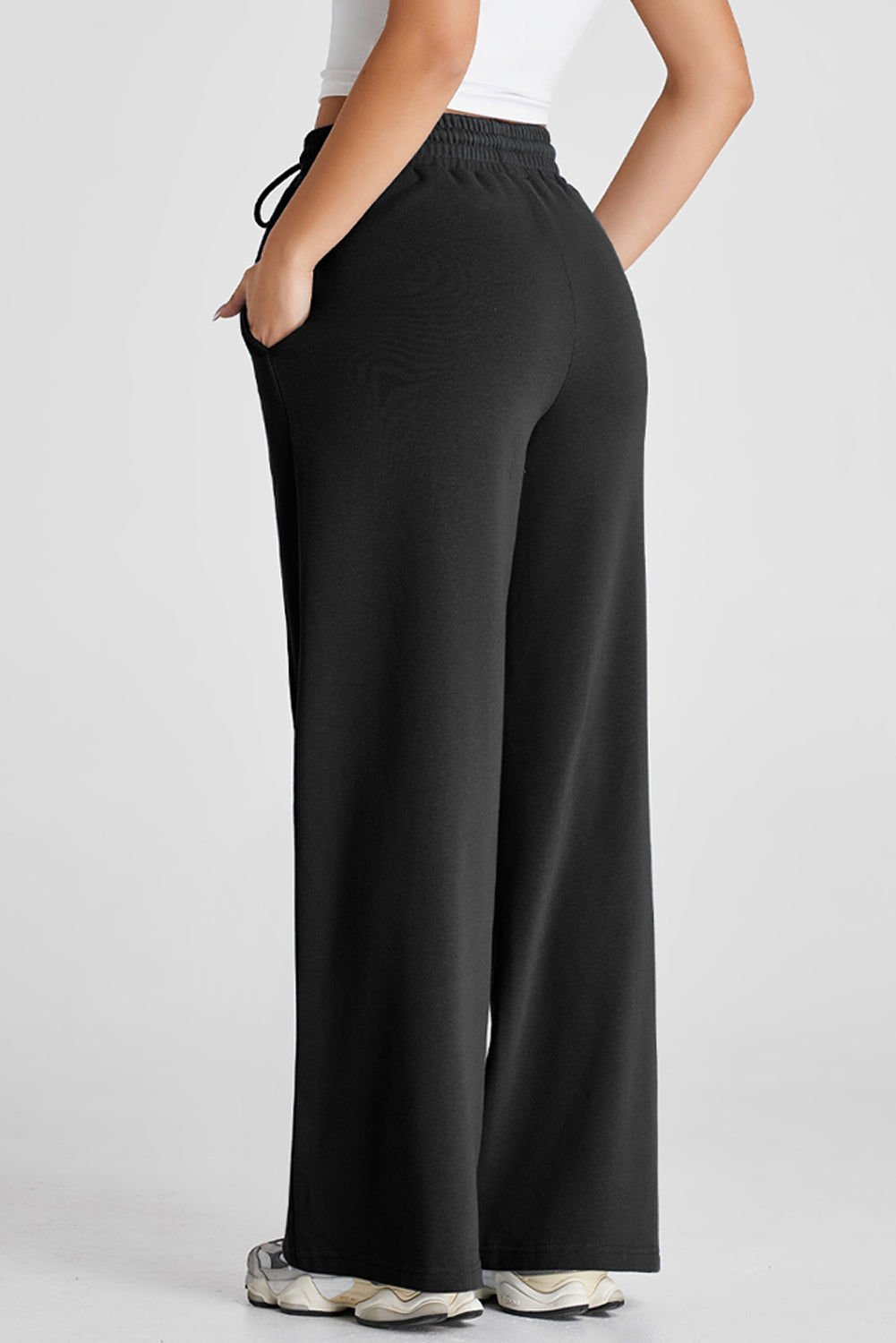 Gray Seamed Drawstring High Waist Wide Leg Sweatpants Dear-Lover Dropshipping