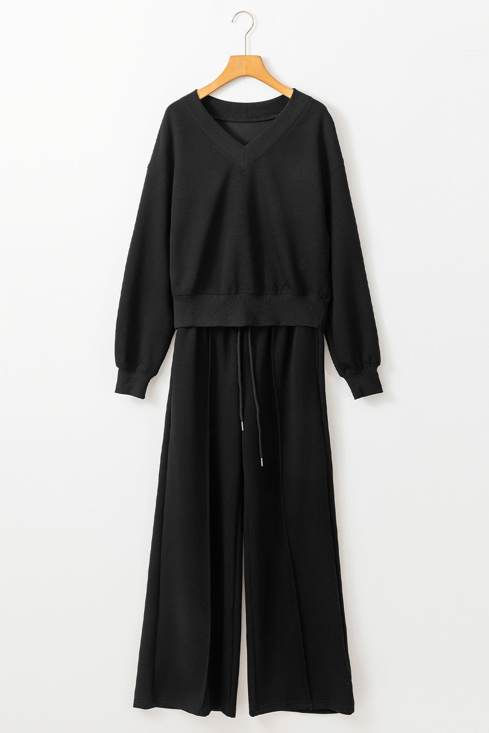 Black V Neck Cropped Seamed High Waist Sports Wear Dear-Lover Dropshipping