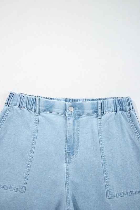 Plus Size Denim Elastic Waist Wide Leg Pants