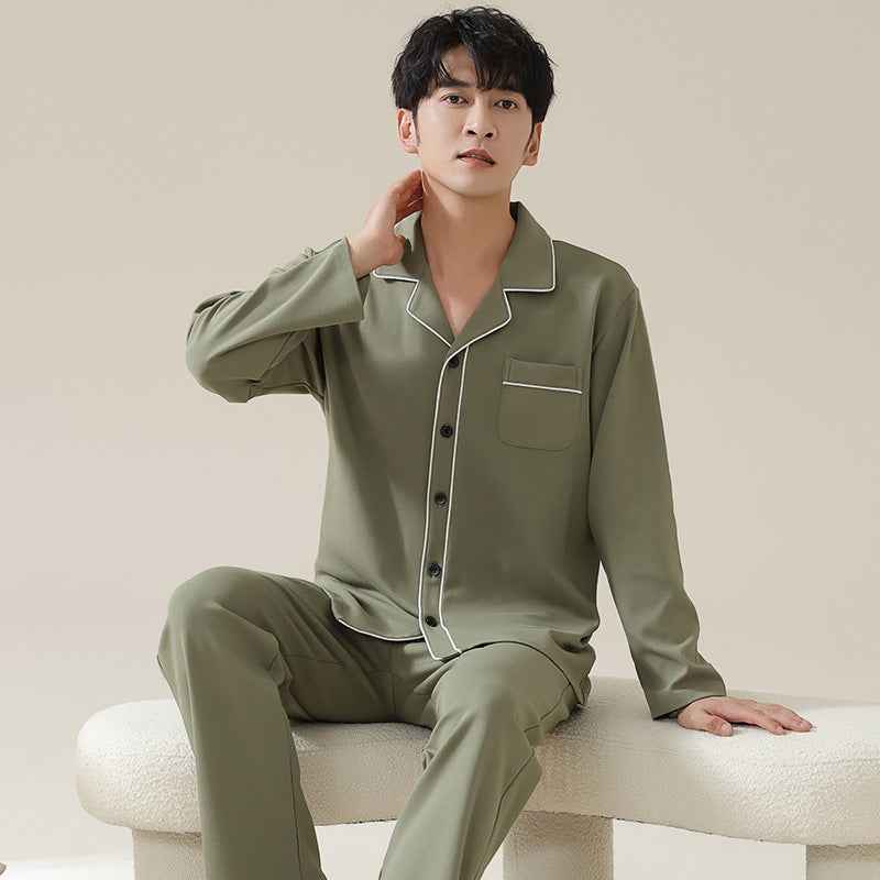 Long sleeved cardigan home wear men's pajamas set
