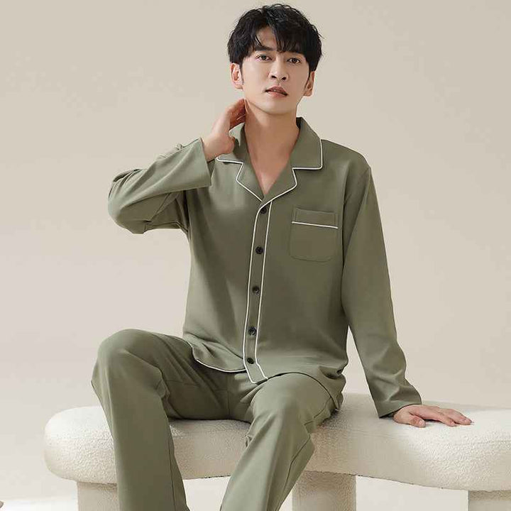 Long sleeved cardigan home wear men's pajamas set