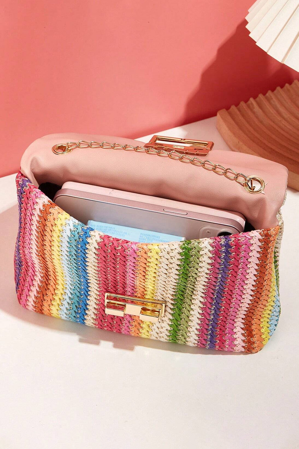 Multicolour Bohemian Woven Gold Chain Shoulder Bag Dear-Lover Dropshipping