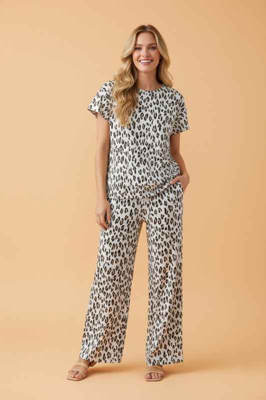 Leopard Short Sleeve Tee & Pants Set