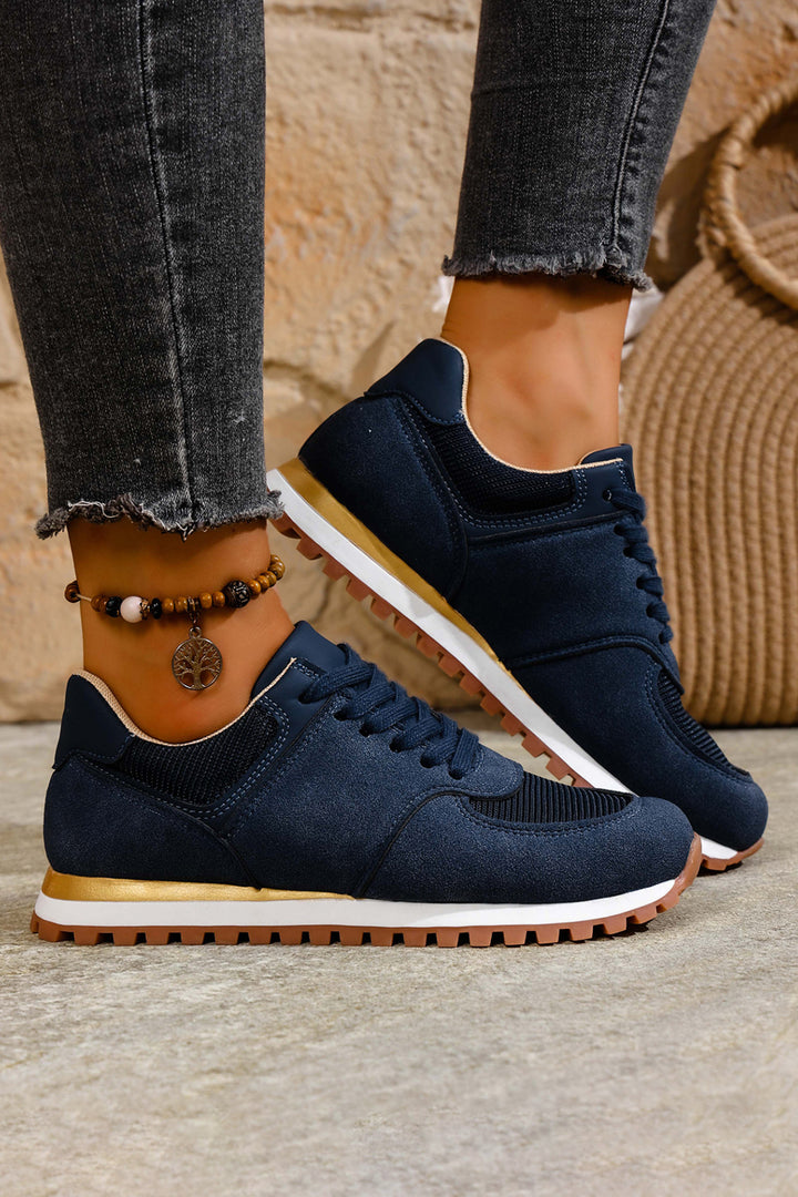 Navy Blue Faux Suede Mixed Patchwork Retro Jogger Sneakers Dear-Lover Dropshipping