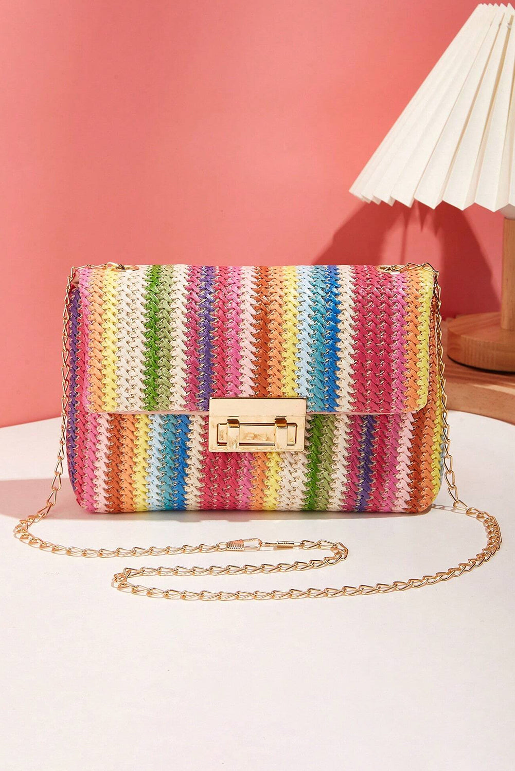 Multicolour Bohemian Woven Gold Chain Shoulder Bag Dear-Lover Dropshipping