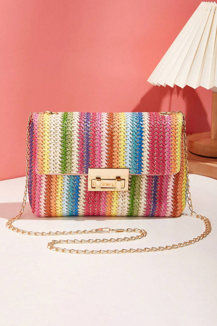 Multicolour Bohemian Woven Gold Chain Shoulder Bag Dear-Lover Dropshipping