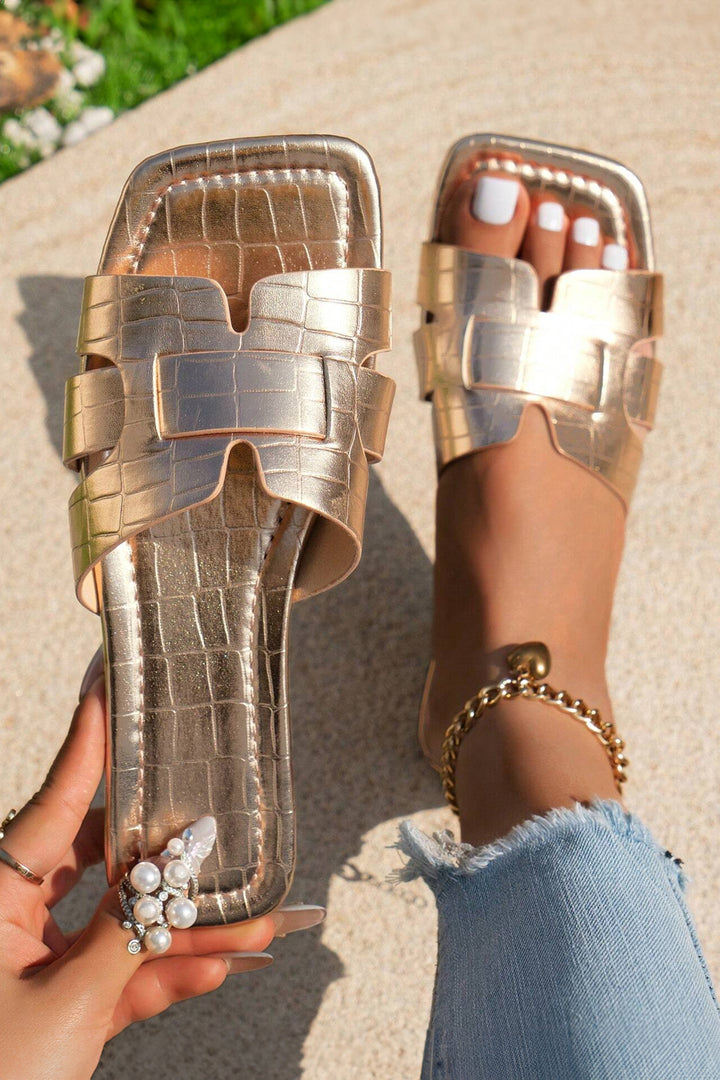 Metallic Crocodile Pattern Roman Style Flat Slippers Dear-Lover Dropshipping