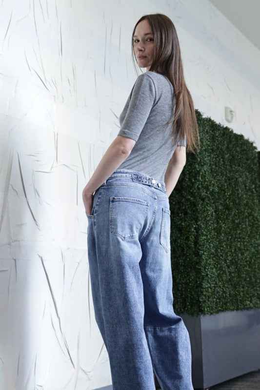 Sloane Adjustable Strap Waistband Barrel Jeans