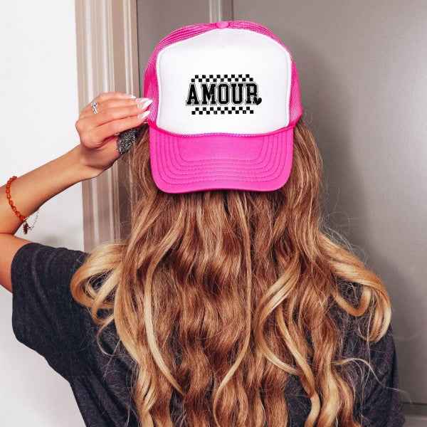 Amour Distressed Checkered Foam Trucker Hat