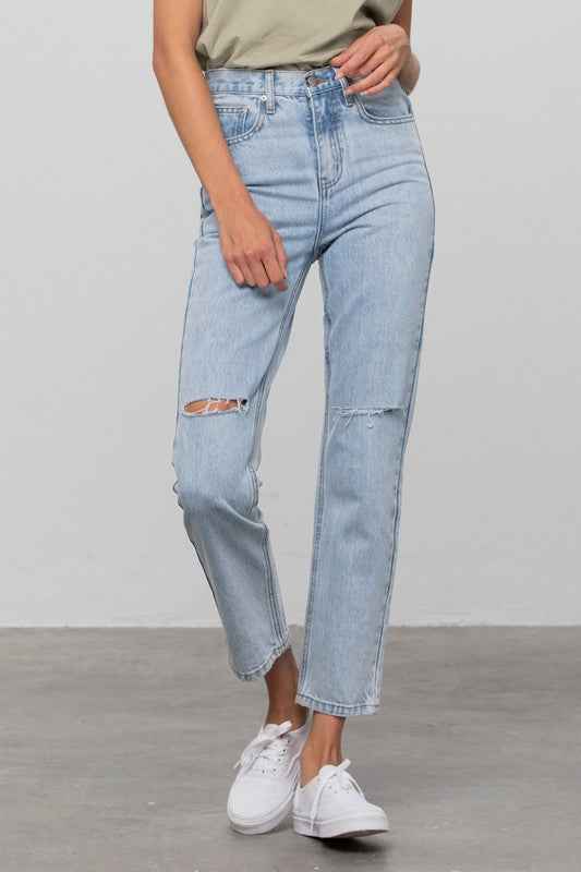 High Waist Ripped Tapered Jeans