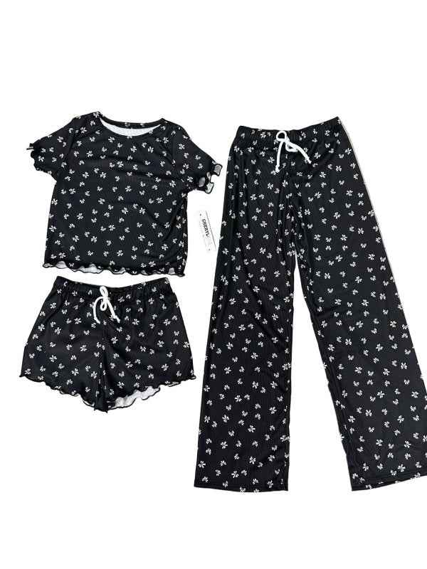 Girls Printed Lounge 3 Pc Short Sleeve Top Pants a