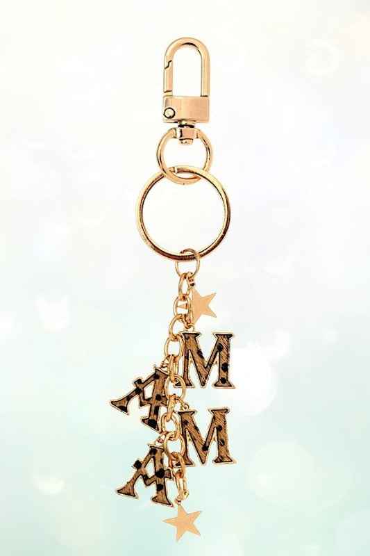 CHEETAH PRINT MAMA STAR LINK DROP KEYCHAIN